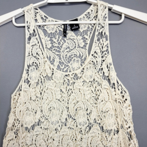 Boho Crochet Lace Tank Top Womens Small Ivory Sheer Festival New Directions - Picture 5 of 11